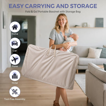 New MOMFANN Baby Bassinet Bedside Sleeper (Oatmeal) - Kidsy