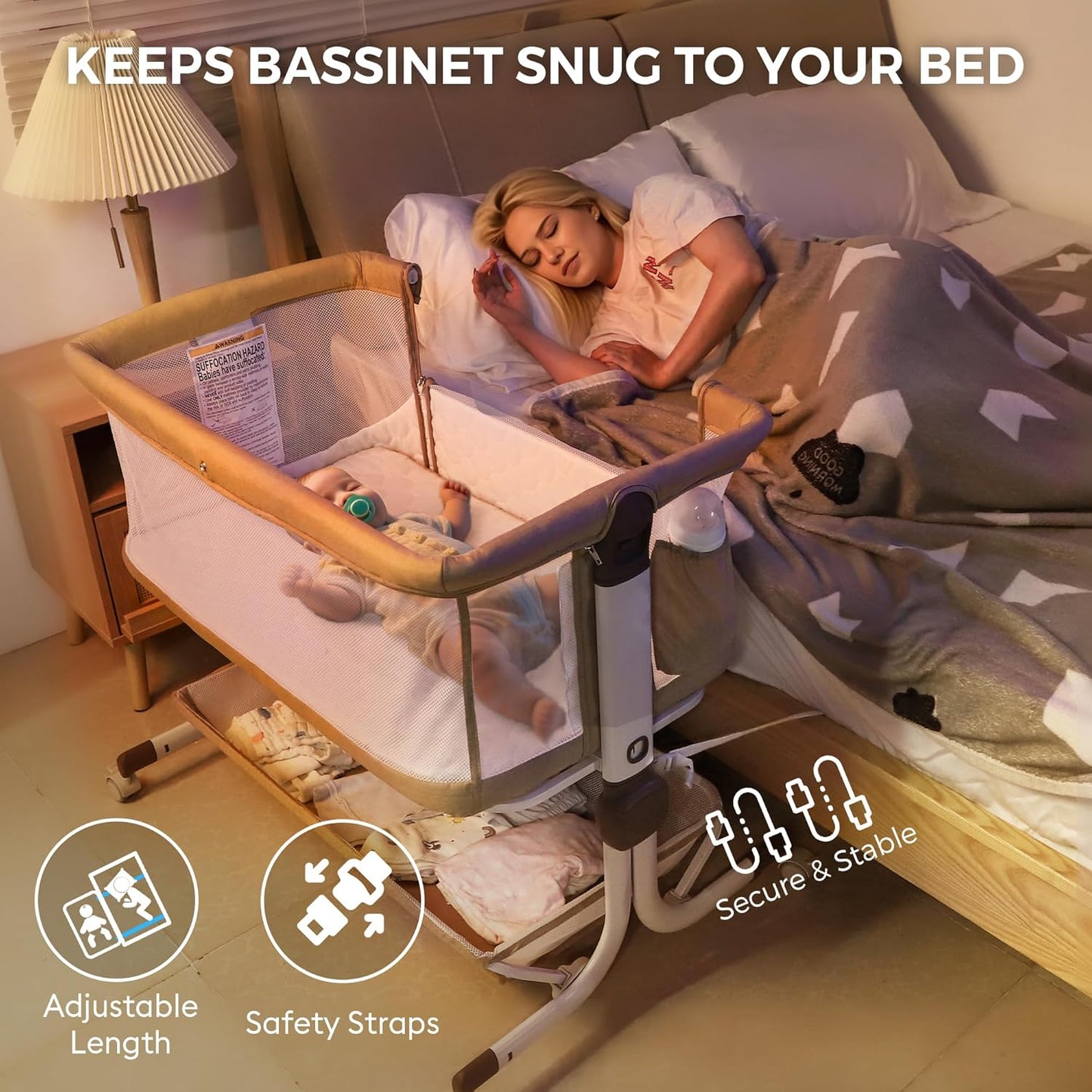New MOMFANN Baby Bassinet Bedside Sleeper (Oatmeal) - Kidsy