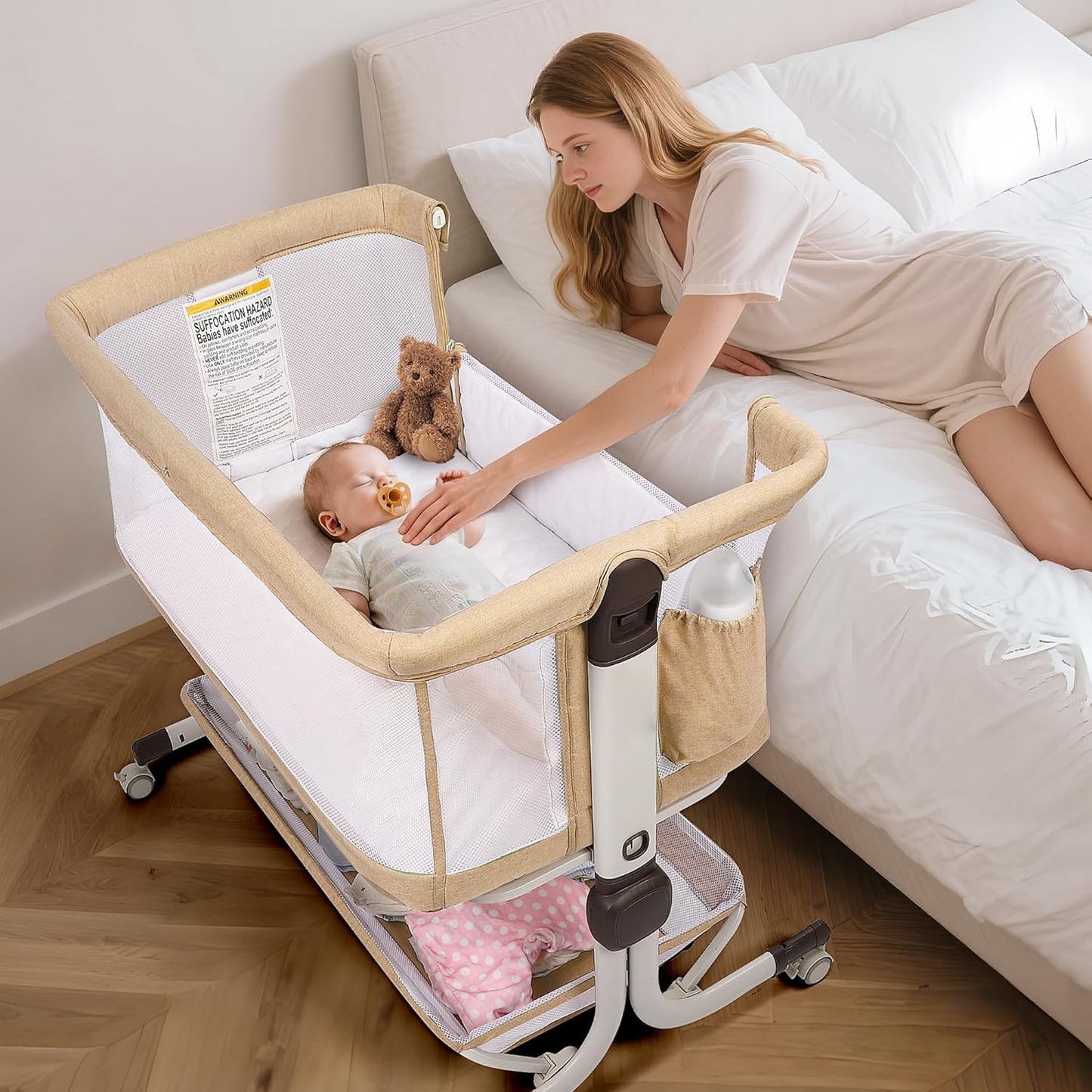 New MOMFANN Baby Bassinet Bedside Sleeper (Oatmeal) - Kidsy