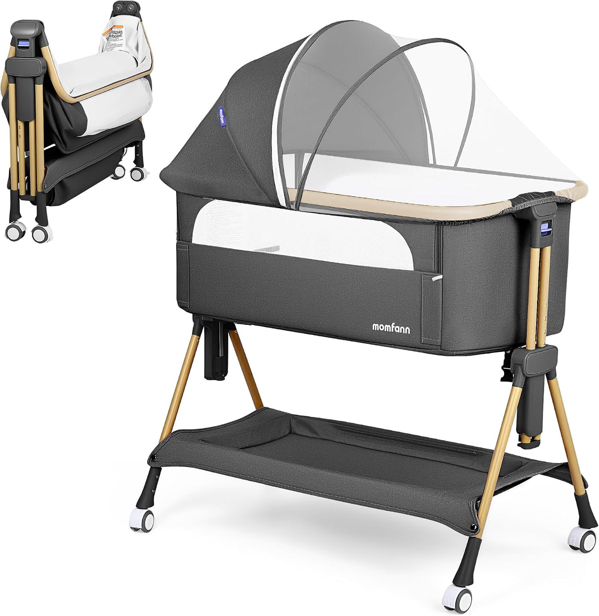 New MOMFANN Foldable Travel Bassinet & Bedside Sleeper (Charcoal Gray) - Kidsy