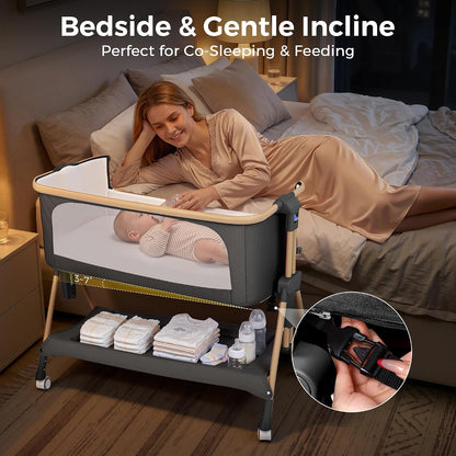 New MOMFANN Foldable Travel Bassinet & Bedside Sleeper (Charcoal Gray) - Kidsy