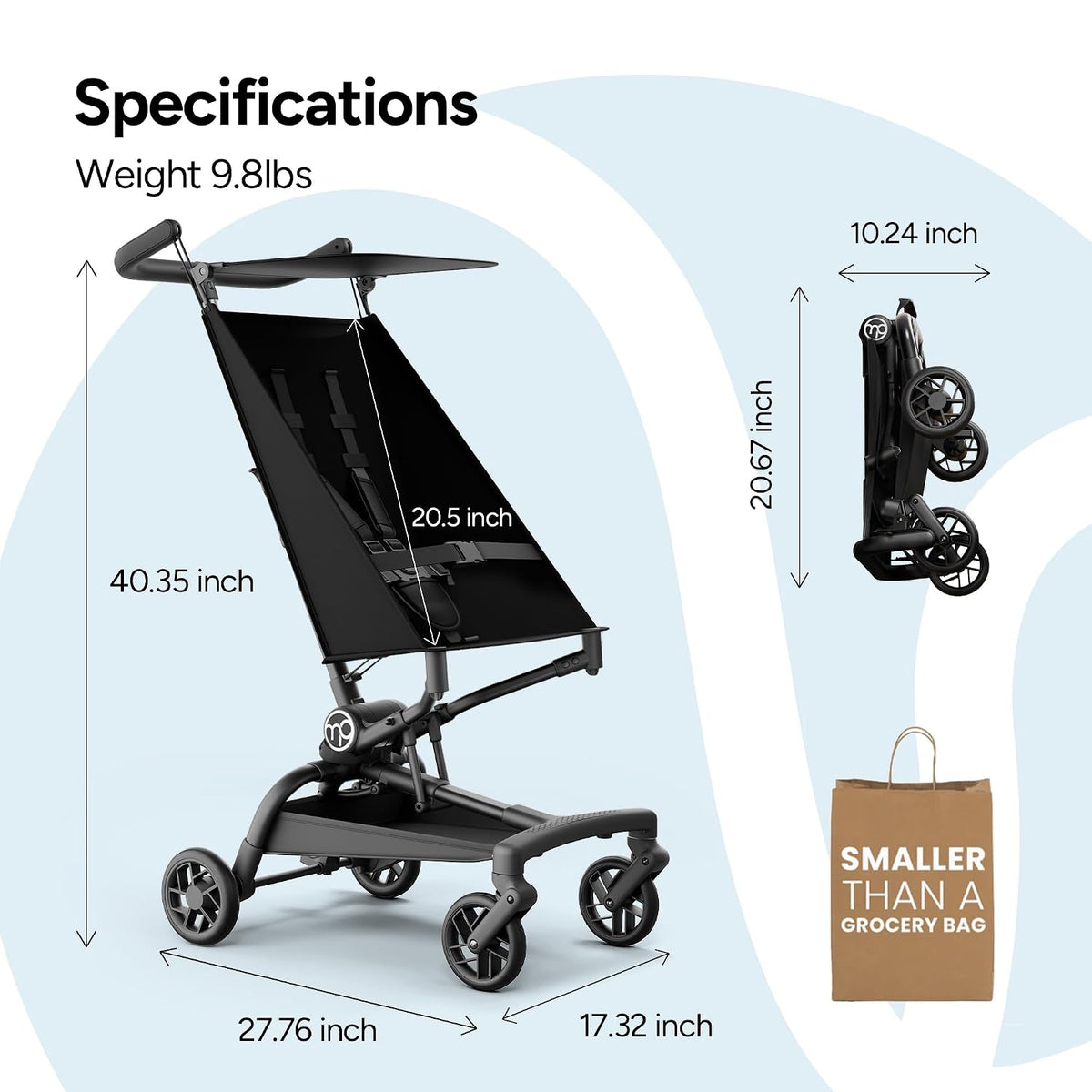 New Mompush Jeto Lightweight Travel Stroller (Black) - Kidsy