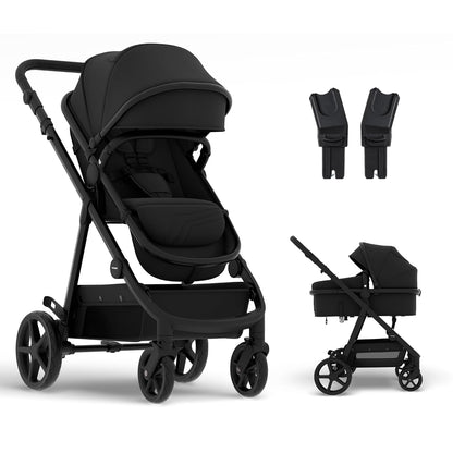 New Mompush Meteor2 Reversible Bassinet Stroller (Black) - Kidsy