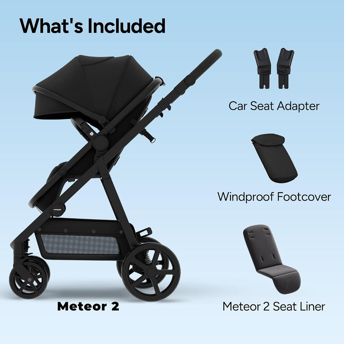 New Mompush Meteor2 Reversible Bassinet Stroller (Black) - Kidsy