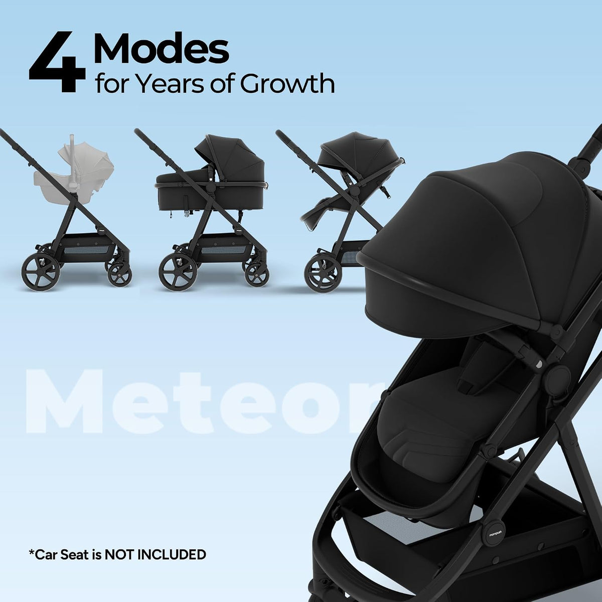 New Mompush Meteor2 Reversible Bassinet Stroller (Black) - Kidsy