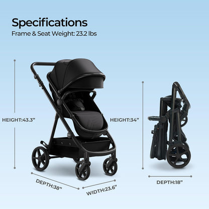 New Mompush Meteor2 Reversible Bassinet Stroller (Black) - Kidsy
