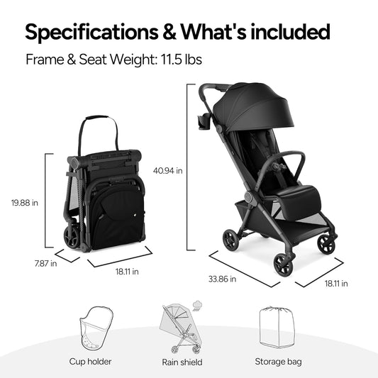 New Mompush Nexis Carbon Travel Stroller (Black) - Kidsy