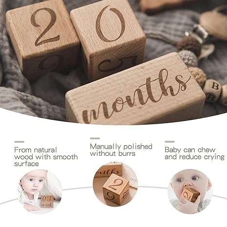 New Monthly Baby Milestone Wooden Blocks - 3 PCS - Kidsy