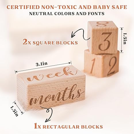 New Monthly Baby Milestone Wooden Blocks - 3 PCS - Kidsy