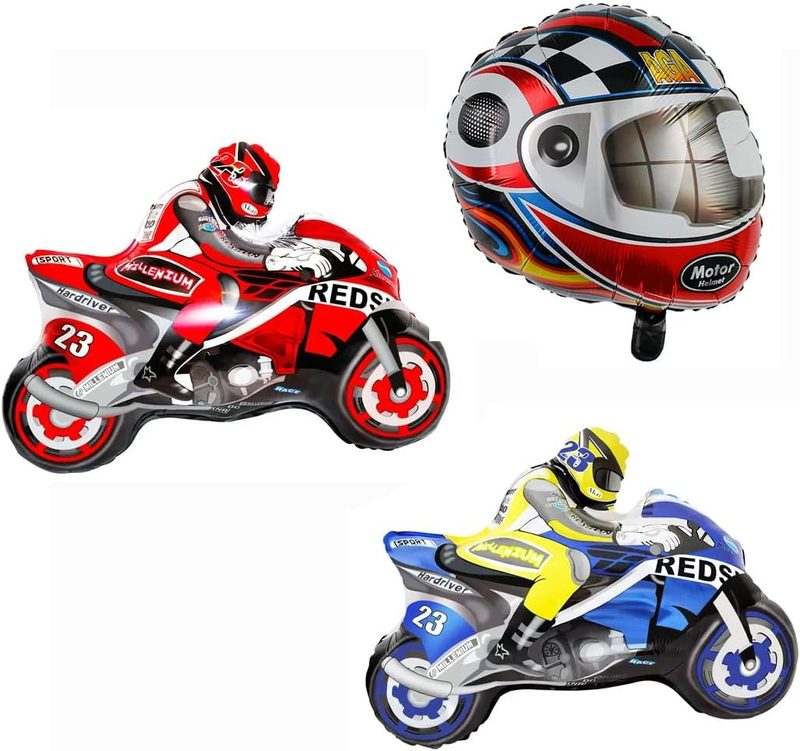 New Morndew 3 PCS Motorcycles and Helmet Foil Balloons - Kidsy