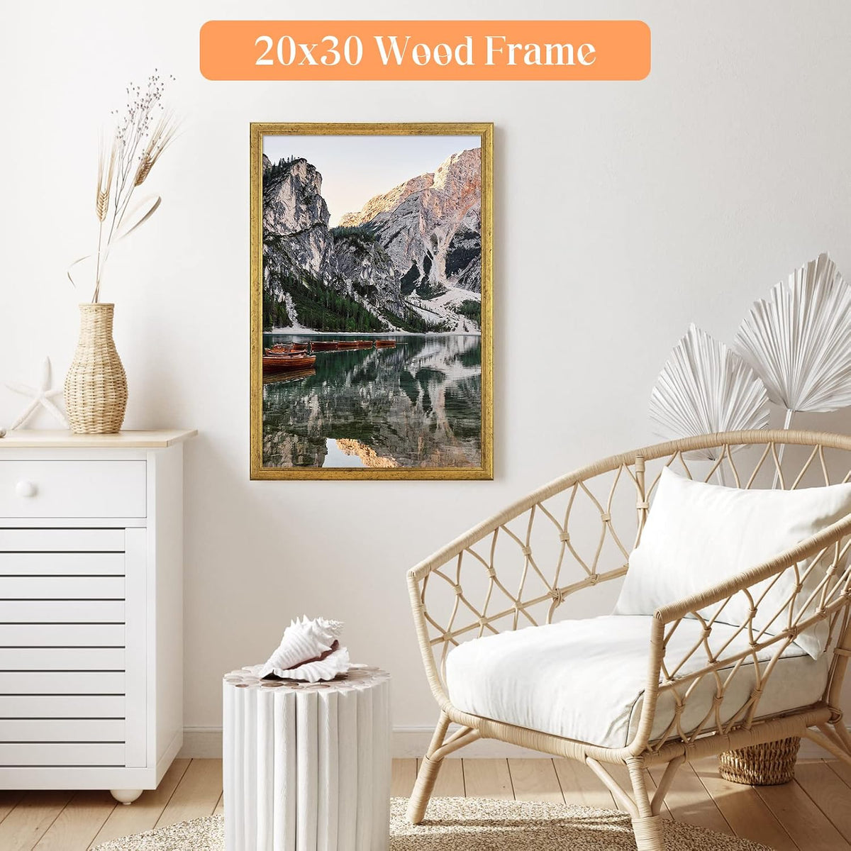 New Moudamion 20x30 Solid Wood Frame (Gold, Horizontal Vertical Wall Mounting Display, 1pcs) - Kidsy