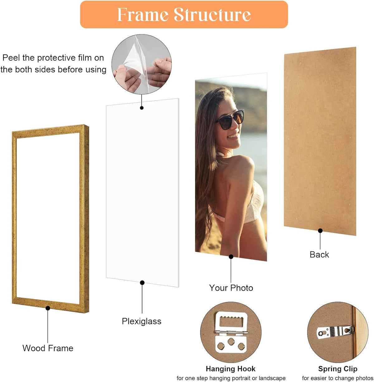 New Moudamion 20x30 Solid Wood Frame (Gold, Horizontal Vertical Wall Mounting Display, 1pcs) - Kidsy