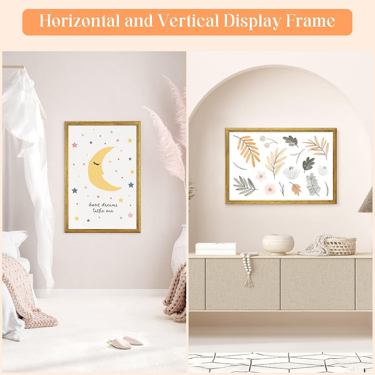 New Moudamion 20x30 Solid Wood Frame (Gold, Horizontal Vertical Wall Mounting Display, 1pcs) - Kidsy