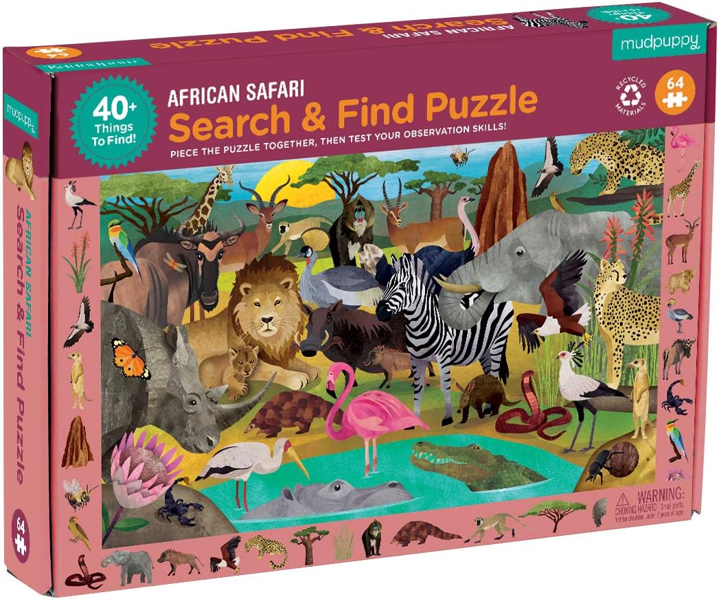 New Mudpuppy African Safari 64 Piece Search and Find Jigsaw Puzzle - Ages 4+