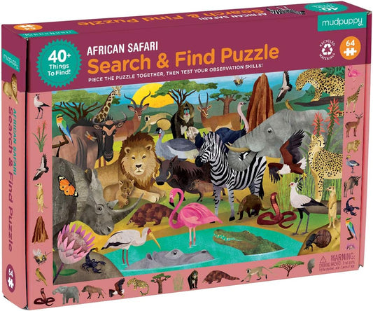 New Mudpuppy African Safari 64 Piece Search and Find Jigsaw Puzzle - Ages 4+ - Kidsy