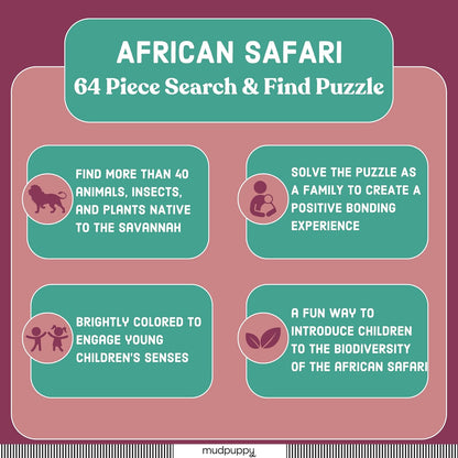 New Mudpuppy African Safari 64 Piece Search and Find Jigsaw Puzzle - Ages 4+ - Kidsy