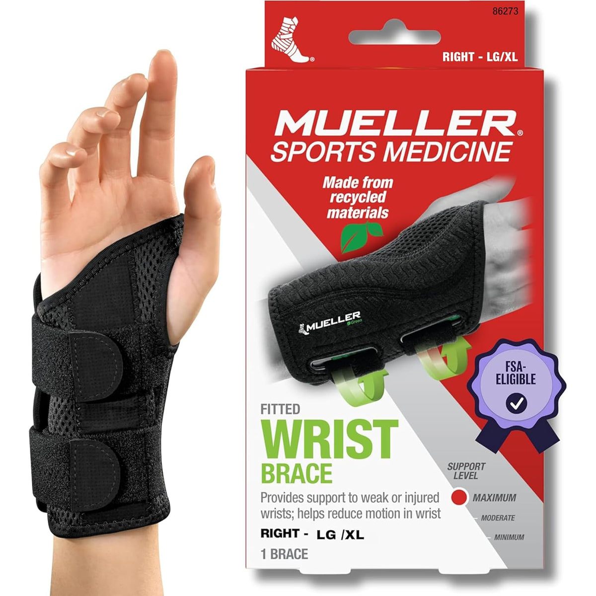 New Mueller Fitted Wrist Brace, Right - Large/X - Large (Black) - Kidsy