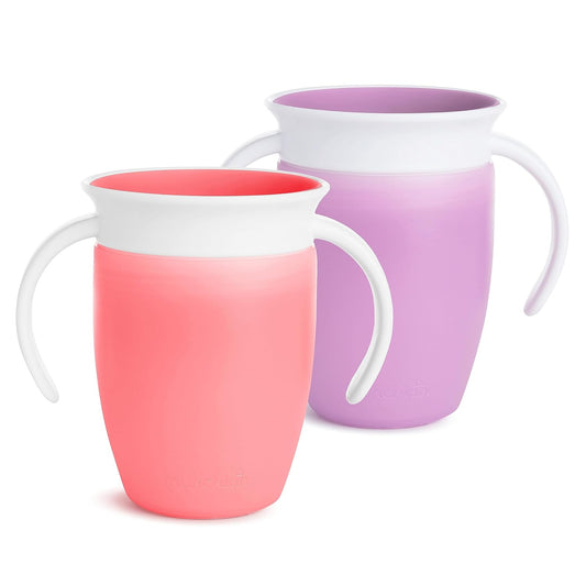 New Munchkin Sippy Cup for 6 Month Old and Up, Spill Proof, 7 Ounce, 2 Pack (Pink/Purple) - Kidsy