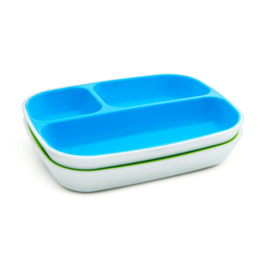 New Munchkin Splash™ Toddler Divided Plates, 2 Pack (Blue/Green) - Kidsy