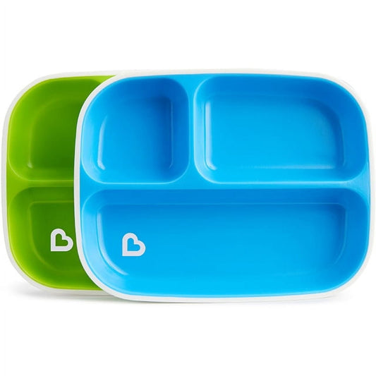 New Munchkin Splash™ Toddler Divided Plates, 2 Pack (Blue/Green) - Kidsy