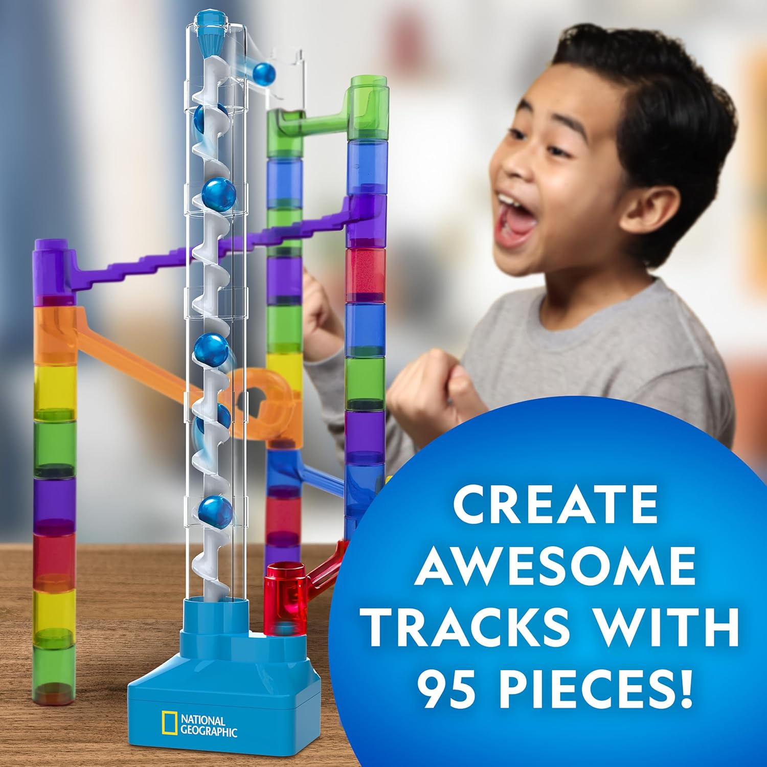 New National Geographic Marble Run Motorized Elevator 95 - Piece Marble Maze Kit - Kidsy