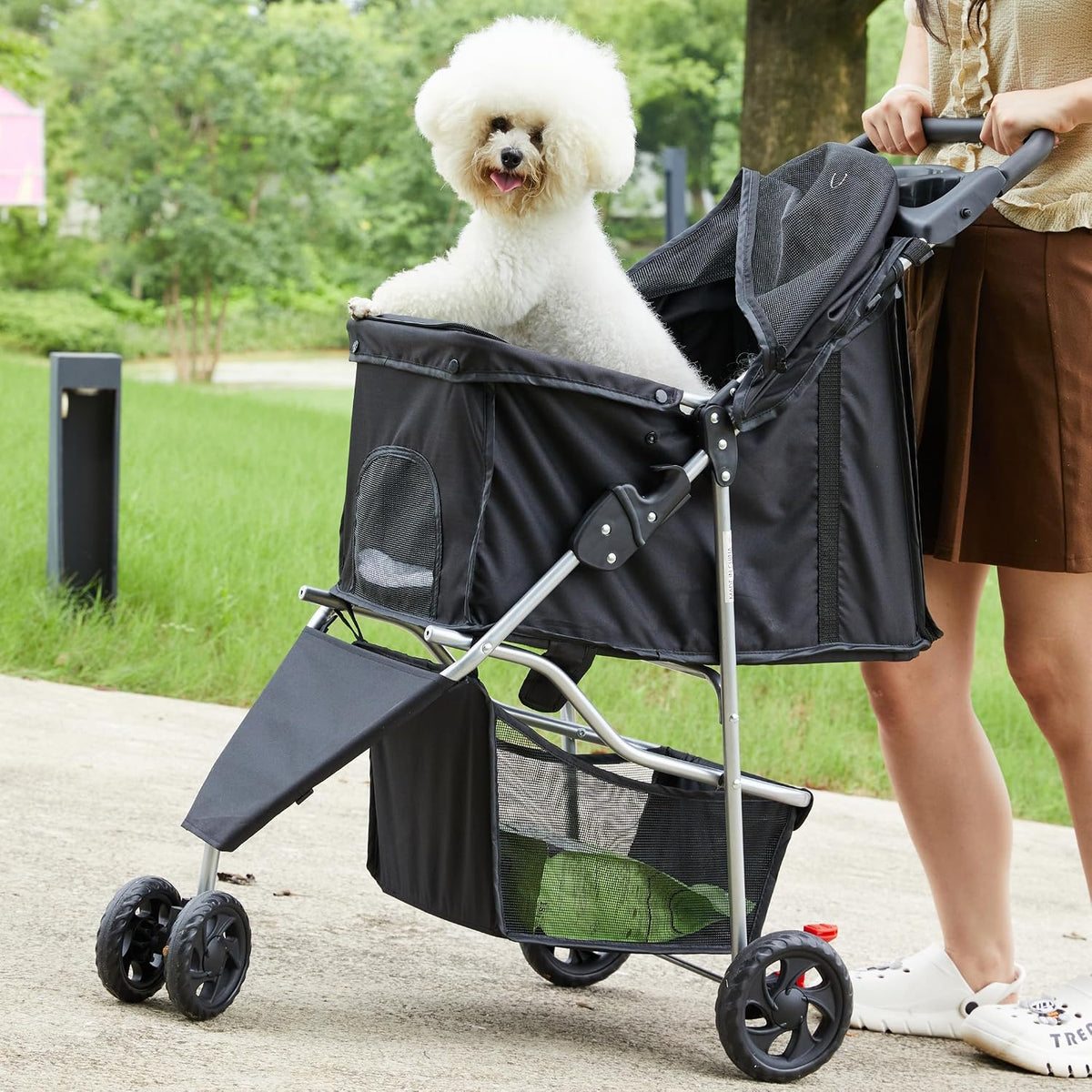 New NEWBULIG Foldable 3 Wheel Pet Stroller for Dogs and Cats (Dark Black) - Kidsy