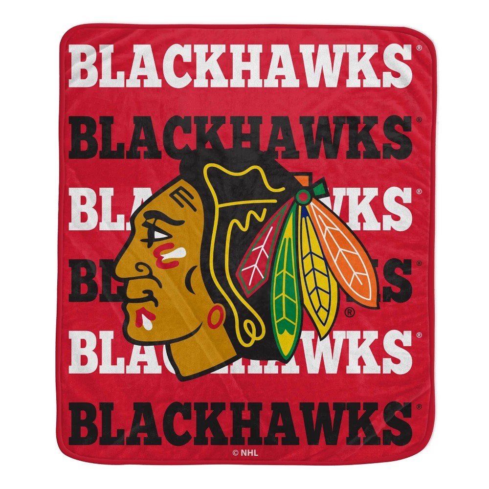 New NHL Chicago Blackhawks Repeat Logo Wordmark Ultra Soft Blanket - Kidsy