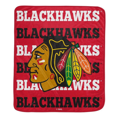 New NHL Chicago Blackhawks Repeat Logo Wordmark Ultra Soft Blanket - Kidsy