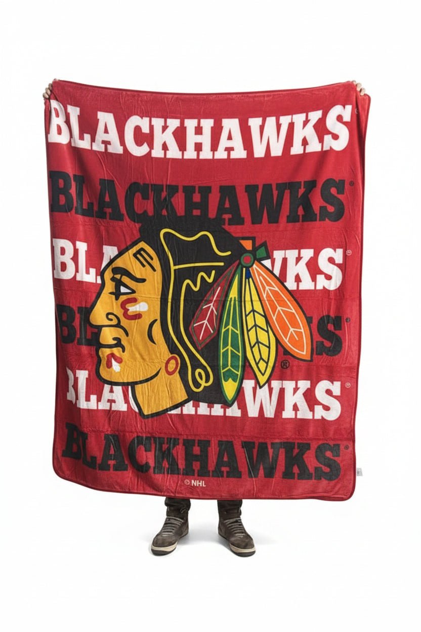 New NHL Chicago Blackhawks Repeat Logo Wordmark Ultra Soft Blanket - Kidsy
