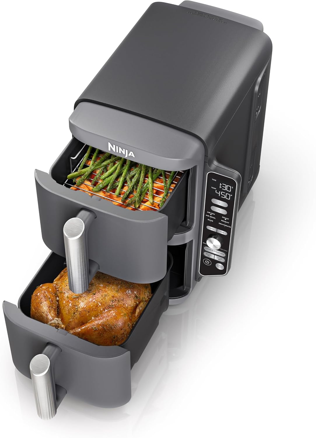 New Ninja Air Fryer, 10QT DoubleStack XL 2 - Basket, Compact Design (Grey) - Kidsy
