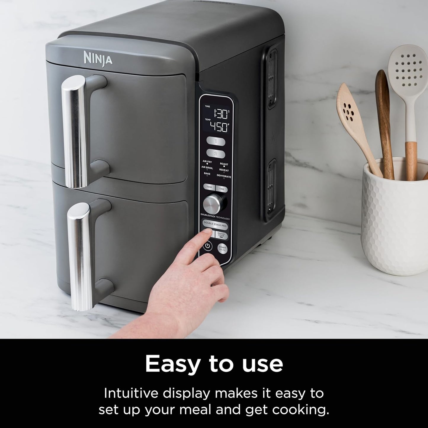 New Ninja Air Fryer, 10QT DoubleStack XL 2 - Basket, Compact Design (Grey) - Kidsy