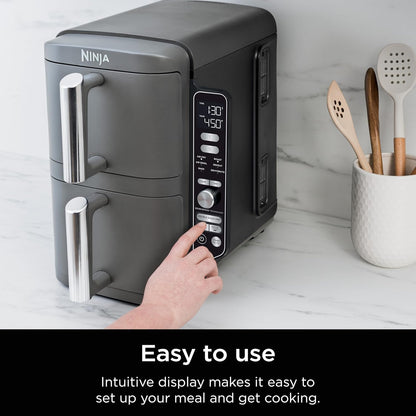 New Ninja Air Fryer, 10QT DoubleStack XL 2 - Basket, Compact Design (Grey) - Kidsy