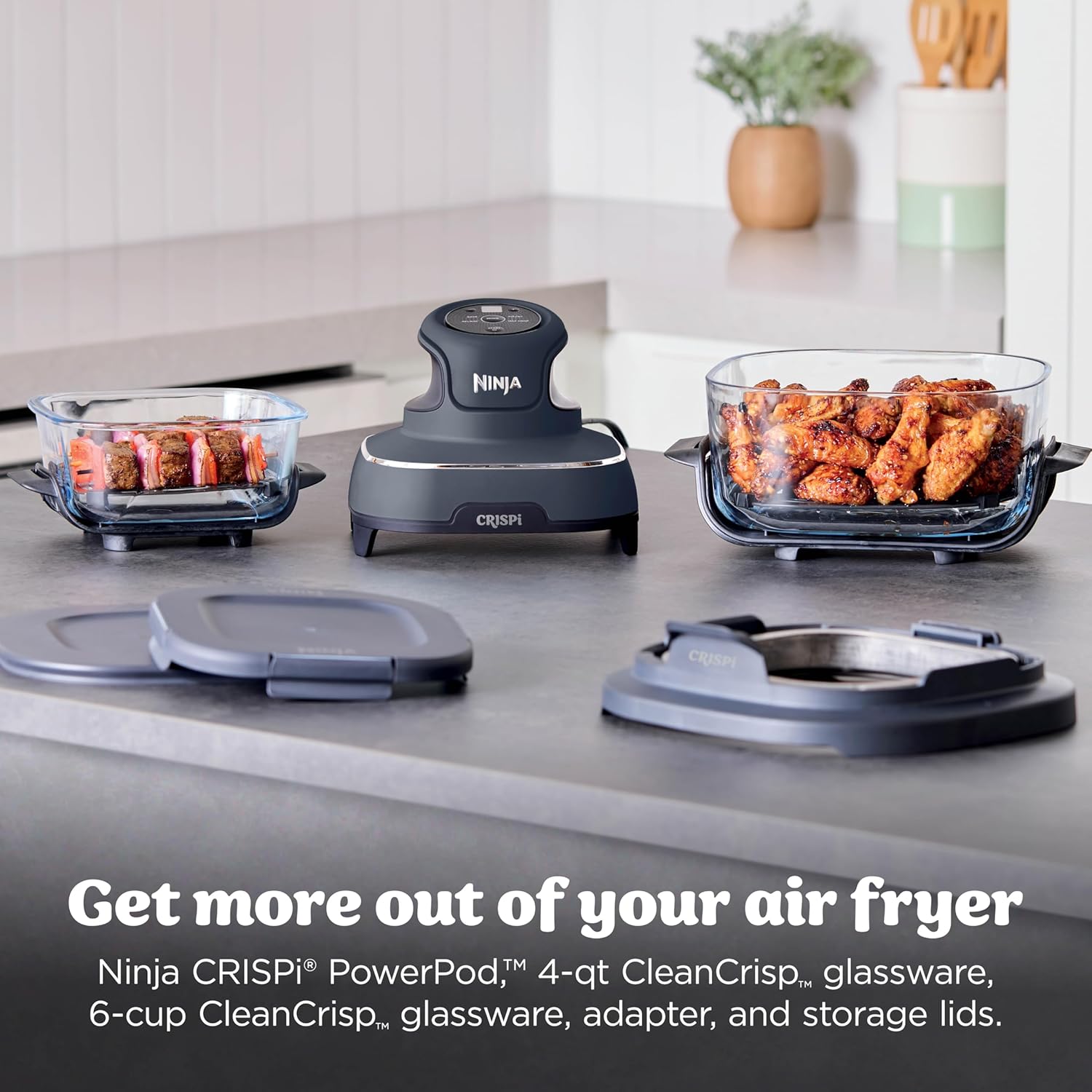 New Ninja Crispi 4 - in - 1 Glass Air Fryer (Cyberspace Gray) - Kidsy