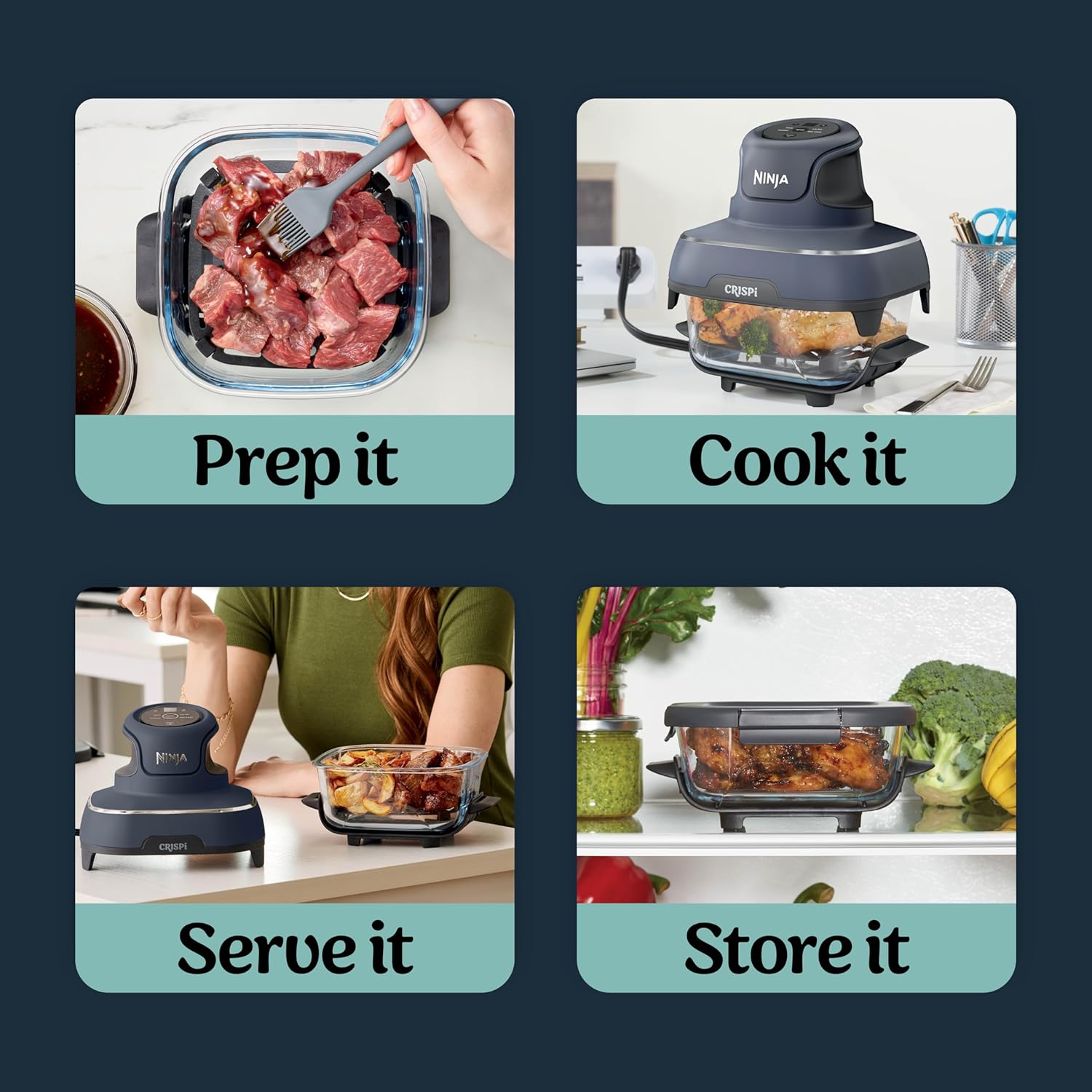 New Ninja Crispi 4 - in - 1 Glass Air Fryer (Cyberspace Gray) - Kidsy