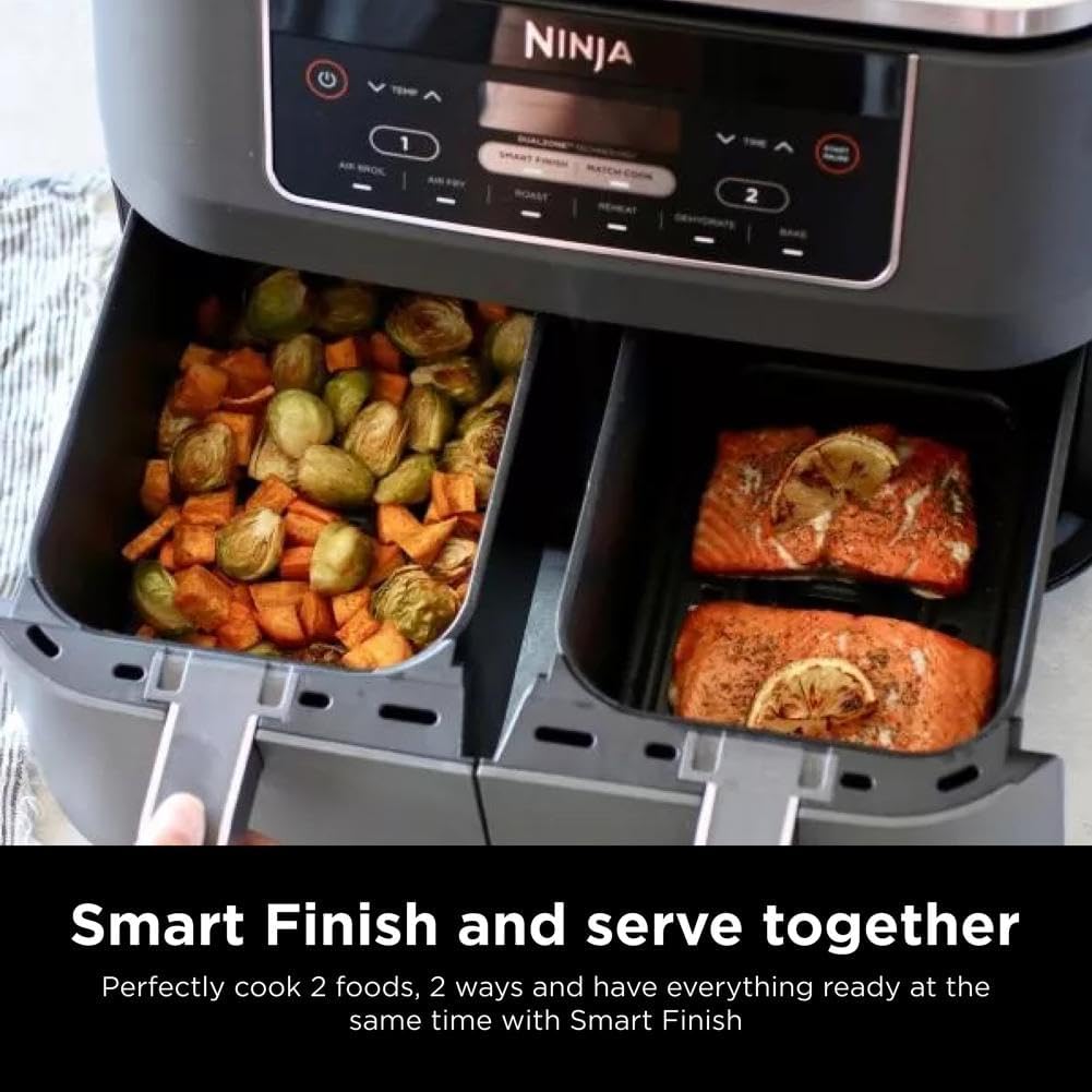 New Ninja DZ201 Foodi 8 Quart 6 - in - 1 DualZone 2 - Basket Air Fryer (Grey) - Kidsy