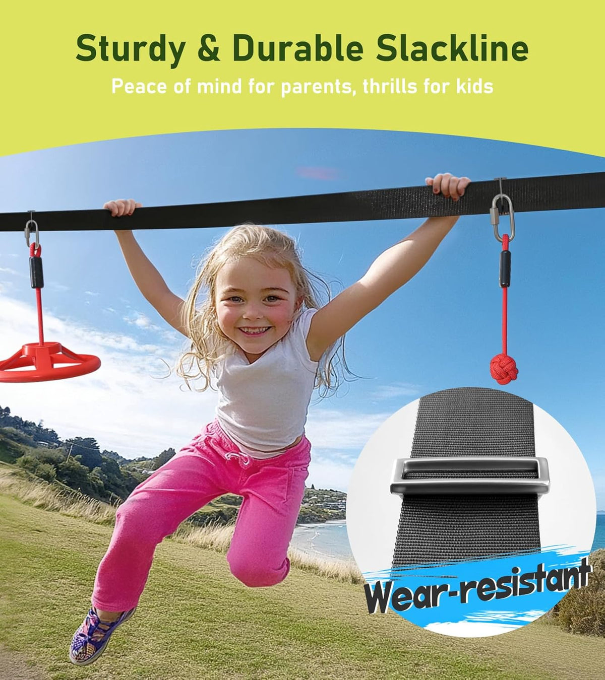 New Ninja Warrior Obstacle Course for Kids Backyard, Ninja Course for Kids, 50 ft Slackline with 12 Obstacles - Kidsy