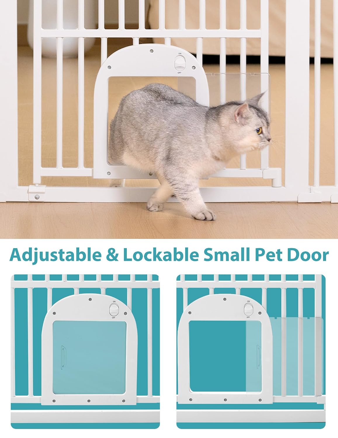 New No Pawblems 55-Inch Extra Tall Pet Gate with Cat Door, 29–43 Inches Wide (White) - Kidsy