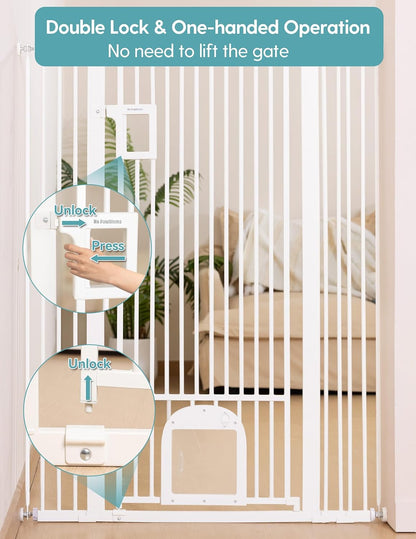 New No Pawblems 55-Inch Extra Tall Pet Gate with Cat Door, 29–43 Inches Wide (White) - Kidsy