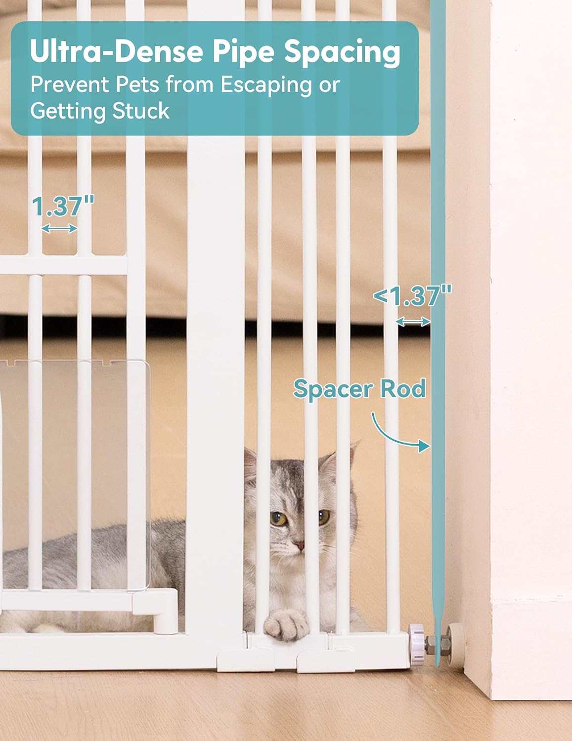 New No Pawblems 55-Inch Extra Tall Pet Gate with Cat Door, 29–43 Inches Wide (White) - Kidsy