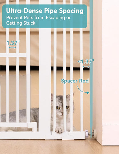 New No Pawblems 55-Inch Extra Tall Pet Gate with Cat Door, 29–43 Inches Wide (White) - Kidsy