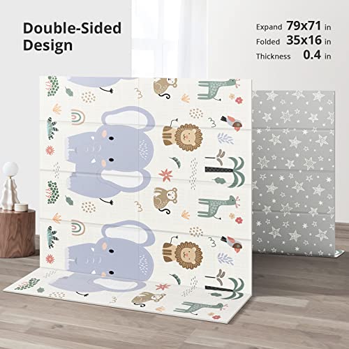 New NOONKTY Extra Large Baby Play Mat, 79 x 71 Inches (Elephant + Moon) - Kidsy
