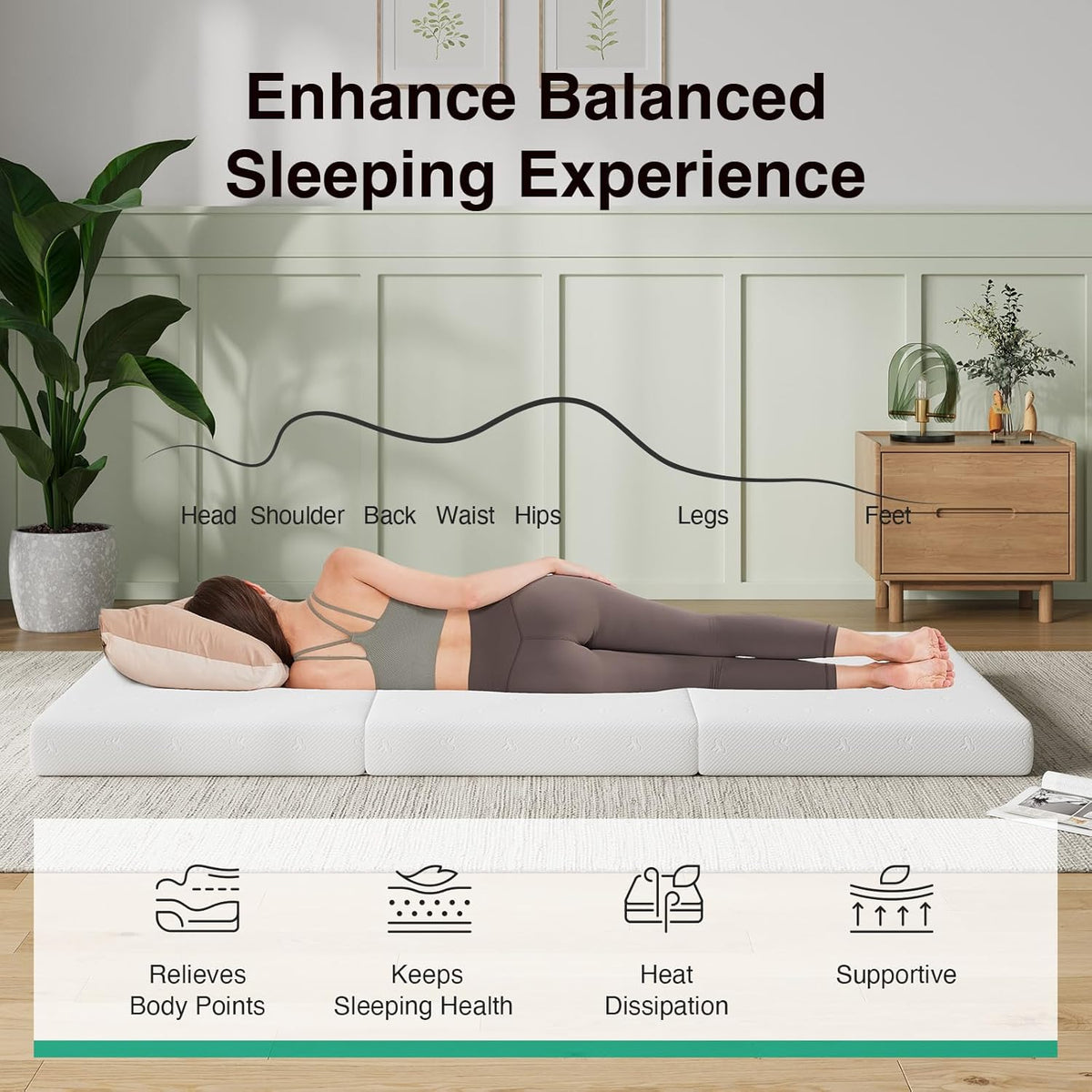 New Novilla Foldable Mattress Topper, Full Size Comfort Foam Trifold Mattress 75"x54"x4" - Kidsy