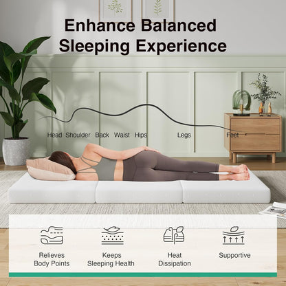 New Novilla Foldable Mattress Topper, Full Size Comfort Foam Trifold Mattress 75"x54"x4" - Kidsy