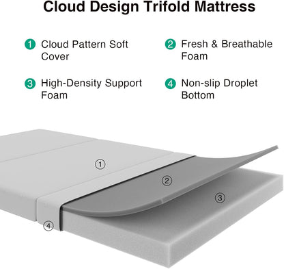 New Novilla Foldable Mattress Topper, Full Size Comfort Foam Trifold Mattress 75"x54"x4" - Kidsy