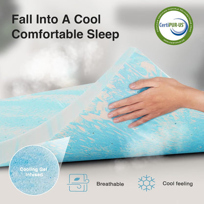 New Novilla Memory Foam Mattress Topper - California King (2 Inch, Blue) - Kidsy