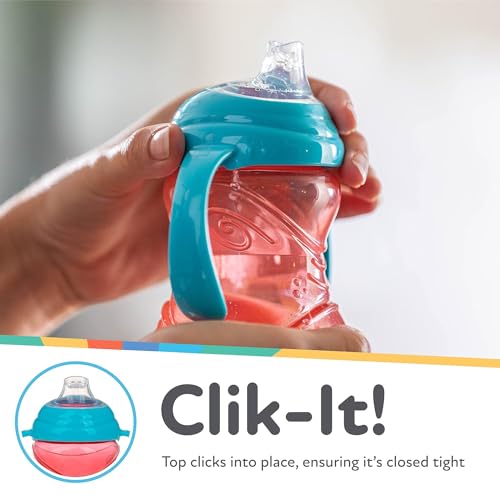 New Nuby Clik - It Grip N’ Sip Sippy Cups, 10 oz (3 - Pack, Blue/Green/Red) - Kidsy