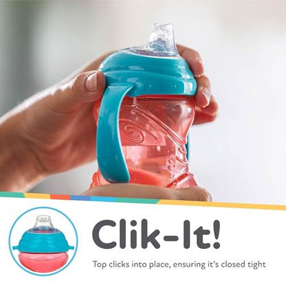 New Nuby Clik - It Grip N’ Sip Sippy Cups, 10 oz (3 - Pack, Blue/Green/Red) - Kidsy