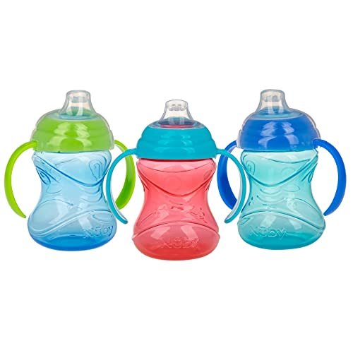 New Nuby Clik - It Grip N’ Sip Sippy Cups, 10 oz (3 - Pack, Blue/Green/Red) - Kidsy