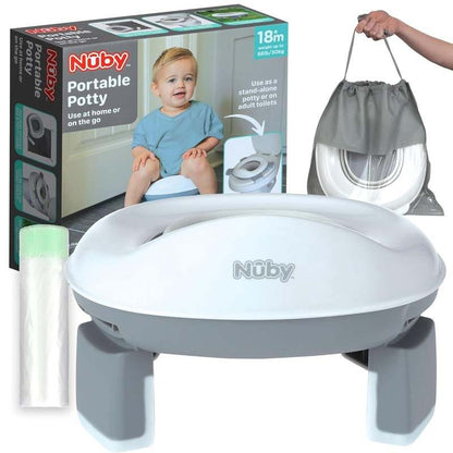 New Nuby Portable Potty and Toilet Training Seat with Disposable Bags and Travel Bag (Gray/White) - Kidsy