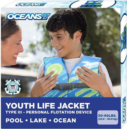 New Oceans 7 US Coast Guard Approved Life Jacket (Blue/White – Youth) - Kidsy